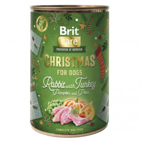 Празнична, коледна консерва за кучета Brit Care Dog Christmas can Rabbit със 74% заешко месо, тиква и грах